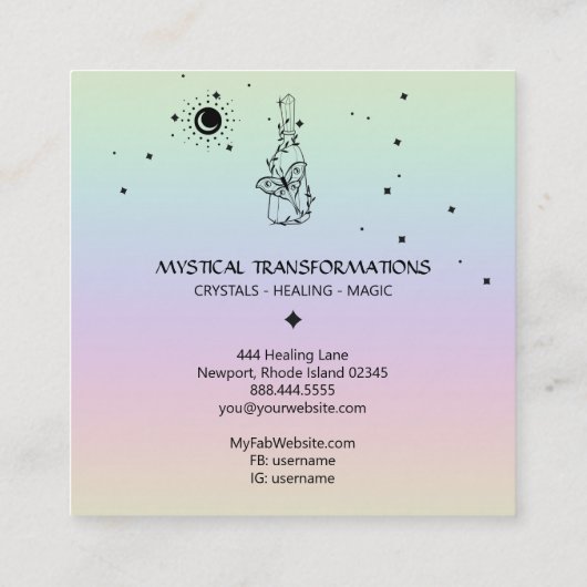 *~* Schmetterling Moth Magic Boho Träne Regenbogen Quadratische Visitenkarte (Rückseite)