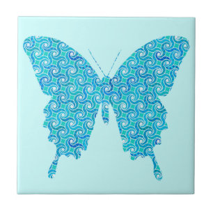 Schmetterling, Muster in blau, türkis, weiß Fliese