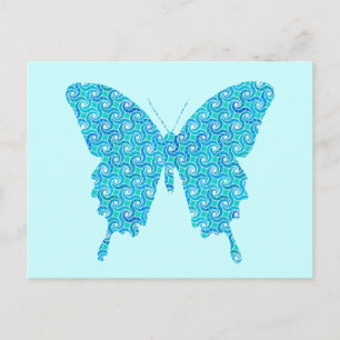 Schmetterling, Muster in blau, türkis, weiß Postkarte