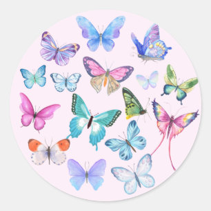 Schmetterling, Natur, Frühling, rosa, Brautdusche Runder Aufkleber