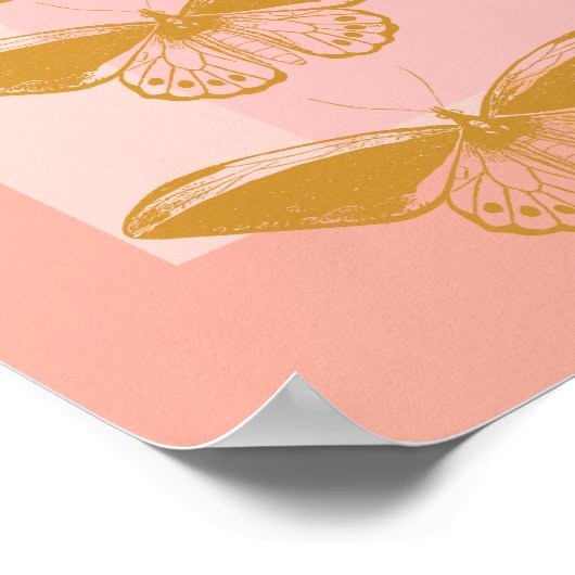 Schmetterling-Natur-Illustration in Rosa und Gold Poster (Ecke)