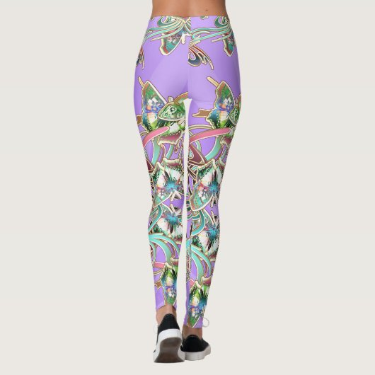Schmetterling Ornamente Flieder Strahlen  Leggings (Rückseite)