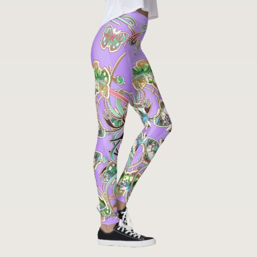 Schmetterling Ornamente Flieder Strahlen  Leggings (Rechts)