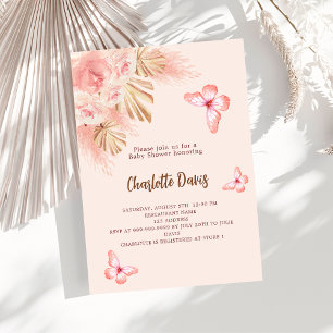Schmetterling Pampasgras rosa Luxus Baby Shower Einladung