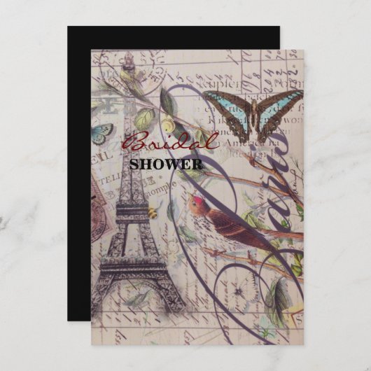 Schmetterling Paris Eiffel Tower Einladung (Vorne/Hinten)