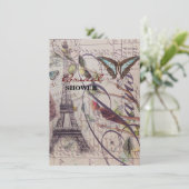 Schmetterling Paris Eiffel Tower Einladung (Stehend Vorderseite)