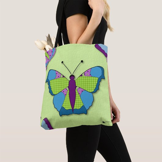 Schmetterling-Patchworkmuster auf Grün Tasche