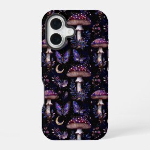Schmetterling-Pilz-Blumen-Dunkles Hexen-Muster iPhone 16 Hülle