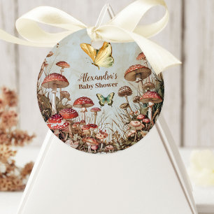 Schmetterling-Pilz-Wald-Natur-Baby-Party Runder Aufkleber