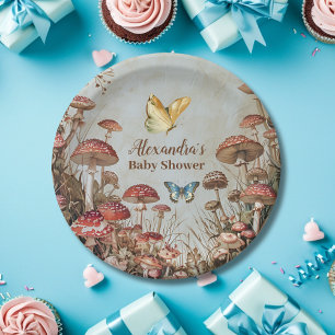 Schmetterling Pilz Wald Natur Baby Shower Pappteller