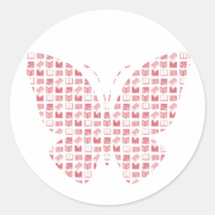 Schmetterling "Pink Book Reading and Writing Patte Runder Aufkleber