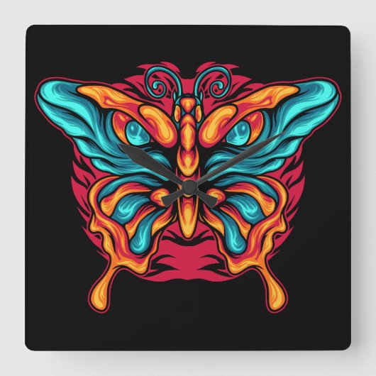 Schmetterling Quadratische Wanduhr (Vorderseite)