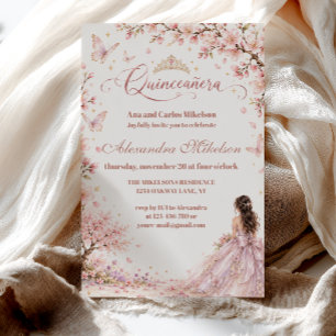 Schmetterling-Quinceañera mit Kirschblüten Einladung