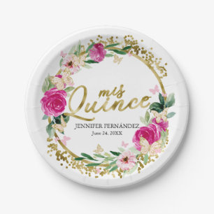 Schmetterling Quinceanera Papier Teller Hot Pink F