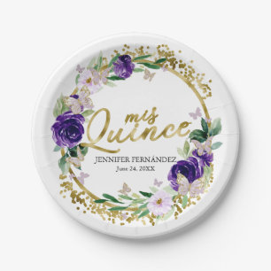 Schmetterling Quinceanera Papier Teller Lila Blume