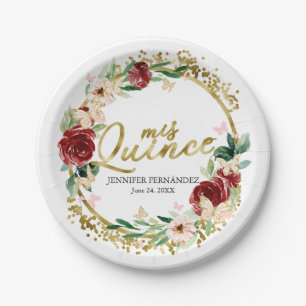 Schmetterling Quinceanera-Papierteller Rot floral Pappteller