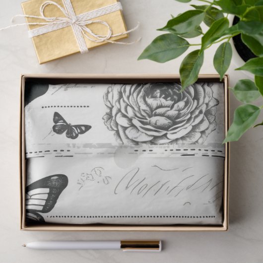 Schmetterling Retro ephemera schwarz-weiß Seidenpapier (Geschenk)
