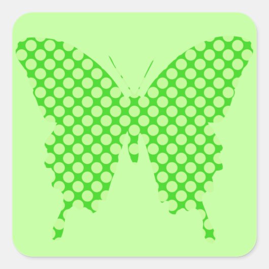 Schmetterling, Retrodots, Limettengrün Quadratischer Aufkleber (Vorderseite)