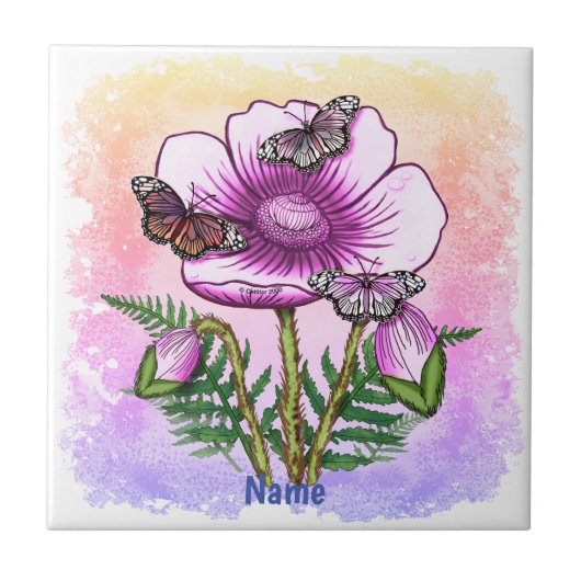 Schmetterling Rosa Mohn Fliese (Vorderseite)