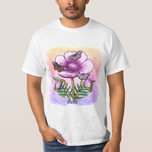 Schmetterling Rosa Mohn T-Shirt (Vorderseite)
