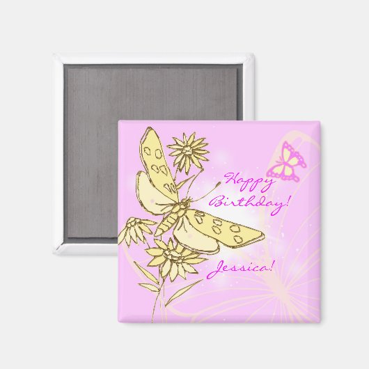 Schmetterling Rosa Pfirsich Magnet (Vorderseite/Rückseite)