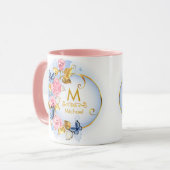 Schmetterling & Rosa Rose Monogramm I Goldinitiale Tasse (Vorderseite Links)