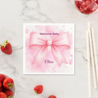 Schmetterling Rosa Schleife Willkommen Baby Papier Serviette