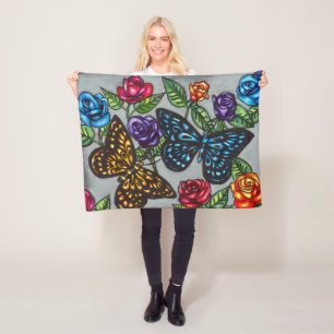 Schmetterling-Rose Blume Originalität zeichnend Na Fleecedecke
