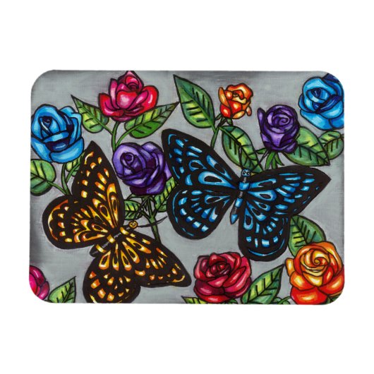 Schmetterling-Rose Blume Originalität zeichnend Na Magnet (Horizontal)