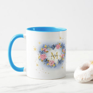 Schmetterling & Rose Herz I Monogramm Gold Initial Tasse