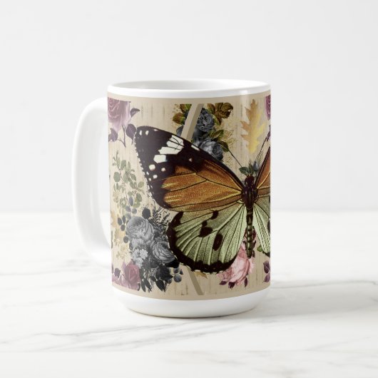 Schmetterling & Rose Kaffeezubereitung Tasse (Vorderseite Links)