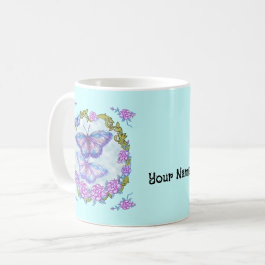 Schmetterling-Rose-Tasse Kaffeetasse (Vorderseite Links)
