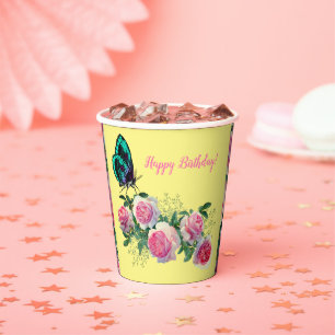 Schmetterling Rosen Happy Birthday Papiertassen Pappbecher