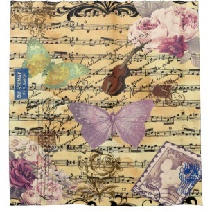 Schmetterling, Rosen und Notizen-Ephemera Duschvorhang