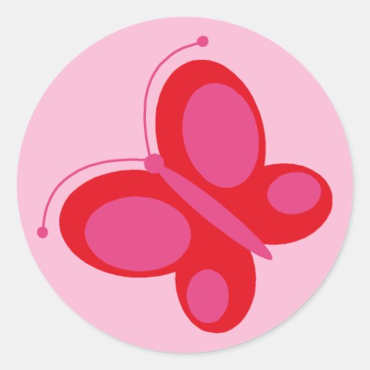 Schmetterling [rot + rosa] runder aufkleber (Vorderseite)