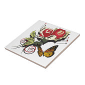 Schmetterling-rote Rose Blume Naturkunst Fliese (Seite)