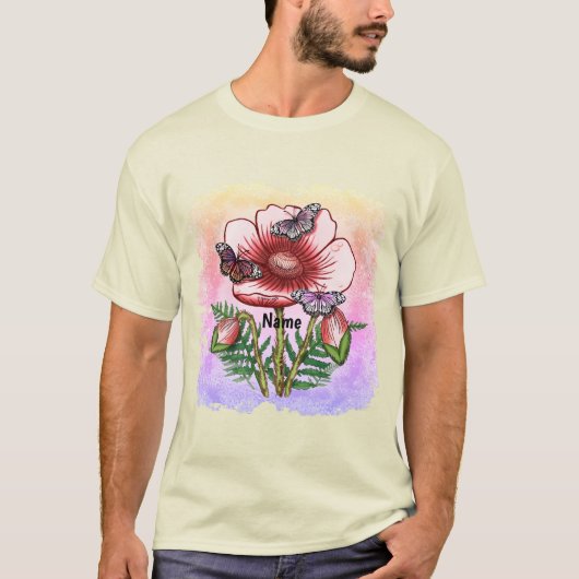 Schmetterling Roter Mohn T-Shirt (Vorderseite)