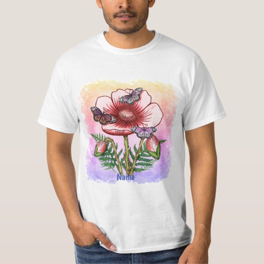Schmetterling Roter Mohn T-Shirt (Vorderseite)