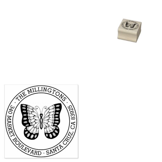 Schmetterling | Runde Familienname Rücksendeadress Gummistempel (Stempel)
