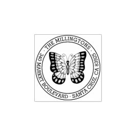 Schmetterling | Runde Familienname Rücksendeadress Gummistempel