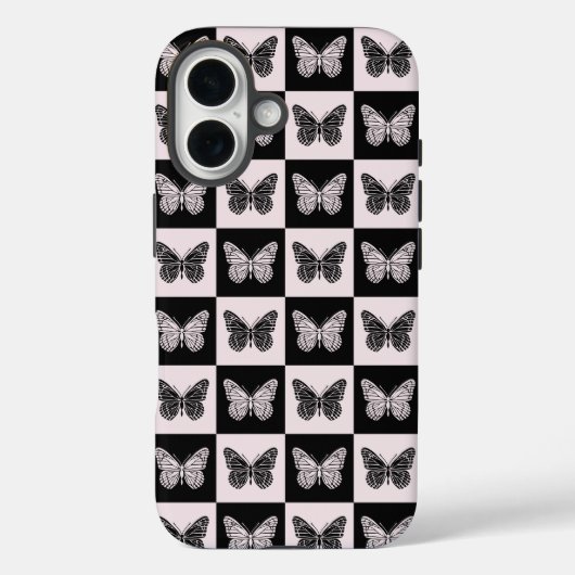 Schmetterling Schachbrettmuster in Schwarz und Wei Case-Mate iPhone Hülle (Rückseite)