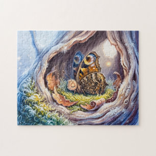 Schmetterling schläft im hohlen Baum während des W Puzzle