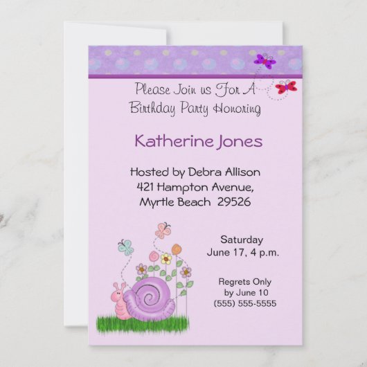 Schmetterling & Schnecke Einladung zum Geburtstag (Vorderseite)