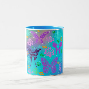 Schmetterling Schöne Aloha Hawaiianische Blütenhoc Zweifarbige Tasse