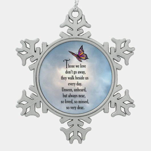 Schmetterling "so geliebt " schneeflocken Zinn-Ornament (Vorderseite)