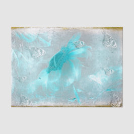 Schmetterling Sonnenblume Aquamarin Silber Vintage Seidenpapier