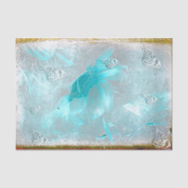 Schmetterling Sonnenblume Aquamarin Silber Vintage Seidenpapier