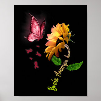 Schmetterling Sonnenblume Hirnaneurysma-Bewusstsei Poster