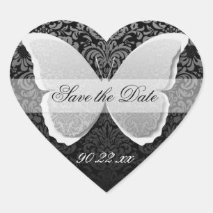 Schmetterling Spitze "Save the Date" Herz-Aufkleber