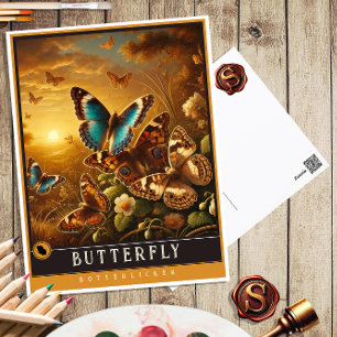 Schmetterling Süße Familie Vintage Tier Postkart Postkarte